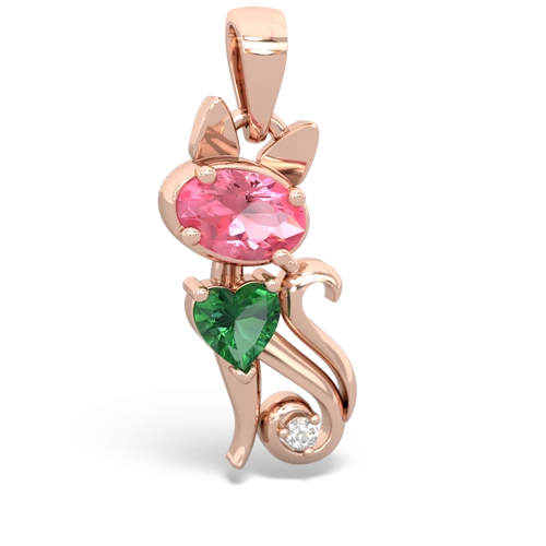Lab Pink Sapphire Lab Created Pink Sapphire with Lab Created Emerald Kitten pendant Pendant