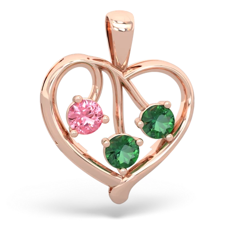 Lab Pink Sapphire Lab Created Pink Sapphire with Lab Created Emerald and  Glowing Heart pendant Pendant
