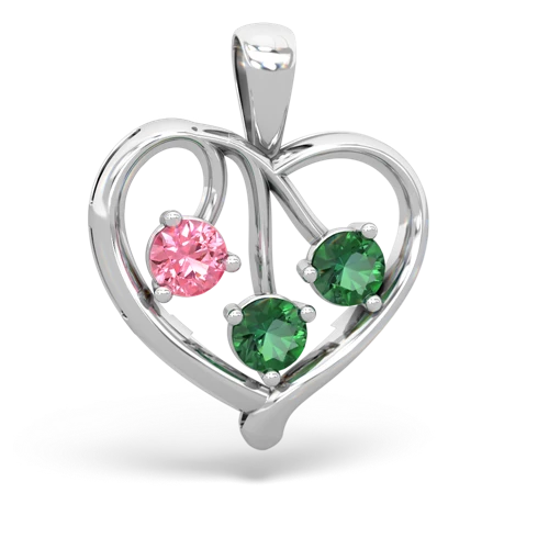 pink sapphire-lab emerald love heart pendant