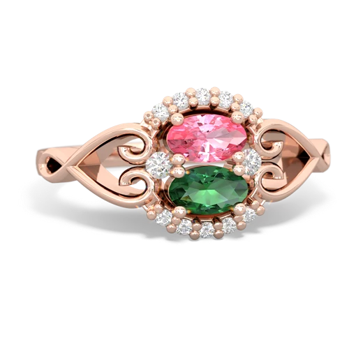 pink sapphire-lab emerald antique keepsake ring