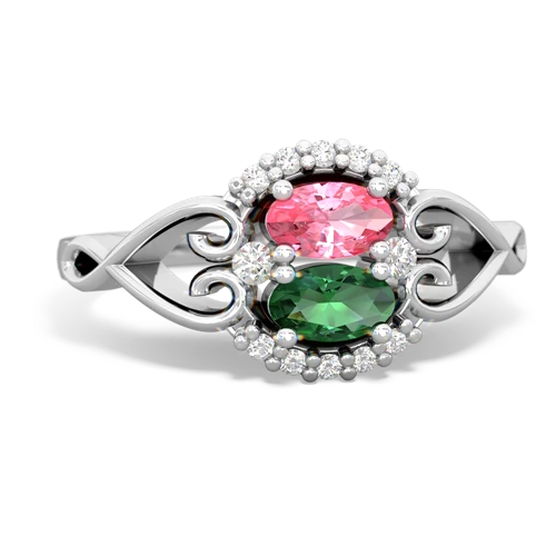 pink sapphire-lab emerald antique keepsake ring