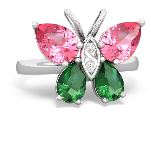 pink sapphire-lab emerald butterfly ring