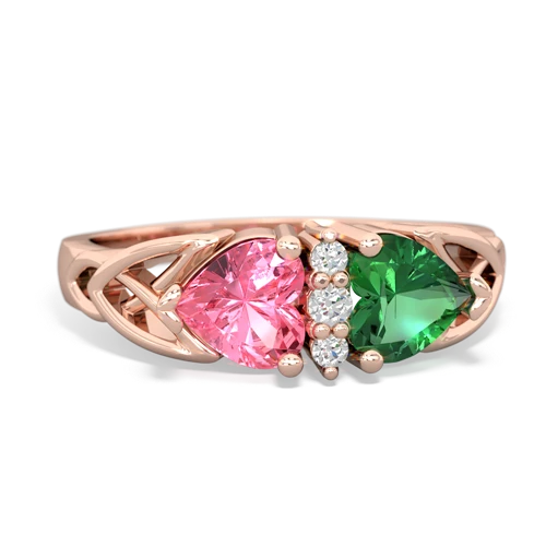 Lab Pink Sapphire Lab Created Pink Sapphire with Lab Created Emerald Celtic Trinity Knot ring Ring