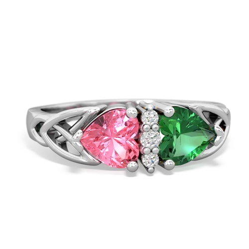 pink sapphire-lab emerald celtic ring