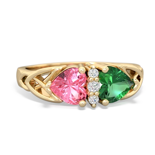 pink sapphire-lab emerald celtic ring