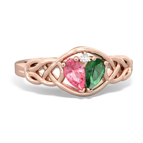 Lab Pink Sapphire Lab Created Pink Sapphire with Lab Created Emerald Celtic Love Knot ring Ring