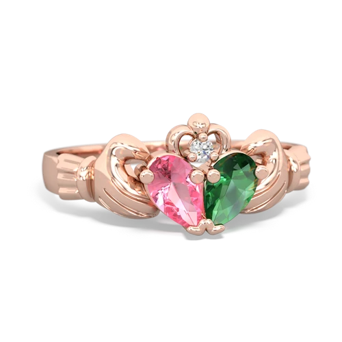 Lab Pink Sapphire Lab Created Pink Sapphire with Lab Created Emerald Claddagh ring Ring