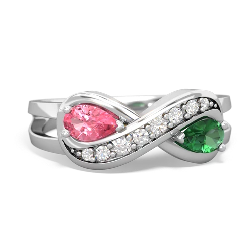 pink sapphire-lab emerald diamond infinity ring