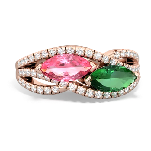 Lab Pink Sapphire Lab Created Pink Sapphire with Lab Created Emerald Diamond Rivers ring Ring