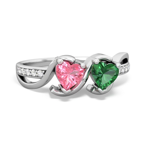 pink sapphire-lab emerald double heart ring