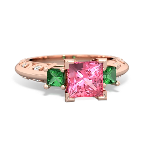 Lab Pink Sapphire Lab Created Pink Sapphire with Lab Created Emerald and  Art Deco ring Ring