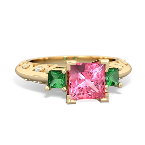 pink sapphire-lab emerald engagement ring