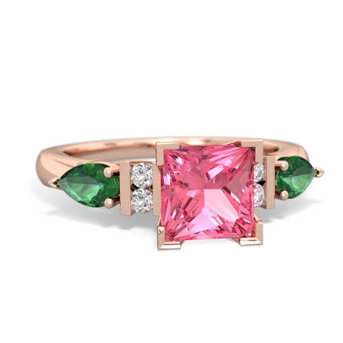 Lab Pink Sapphire Lab Created Pink Sapphire with Lab Created Emerald and  Engagement ring Ring