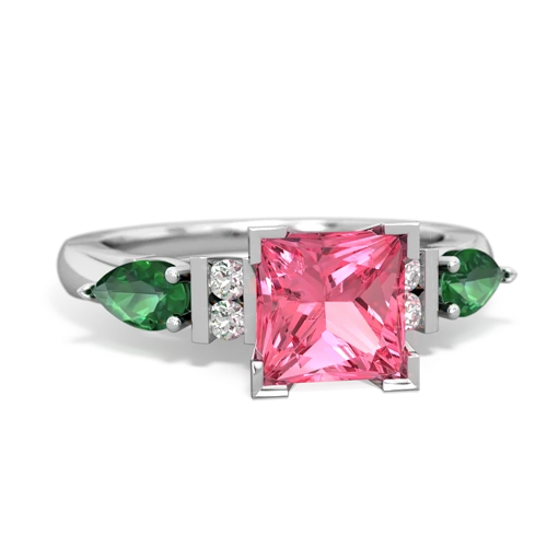 pink sapphire-lab emerald engagement ring