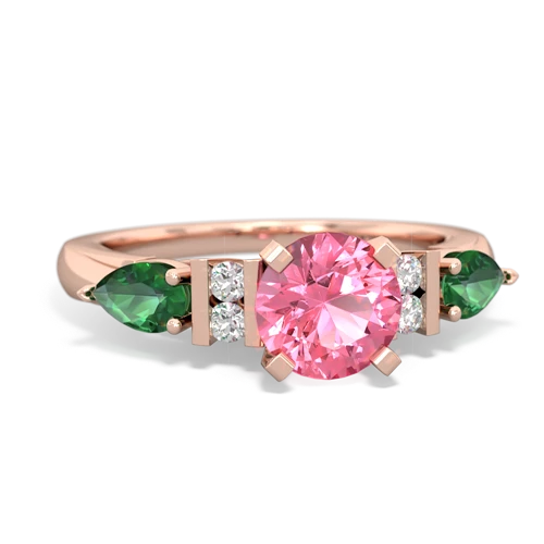pink sapphire-lab emerald engagement ring