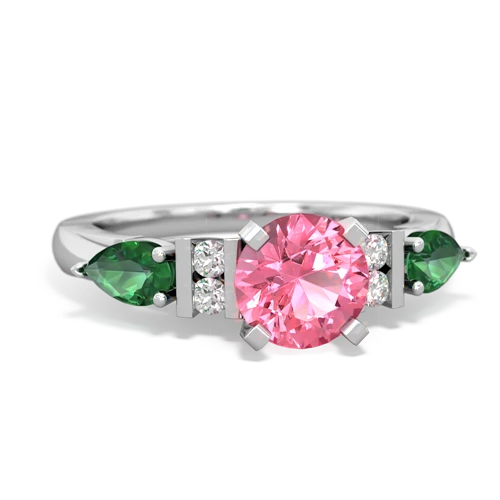 pink sapphire-lab emerald engagement ring