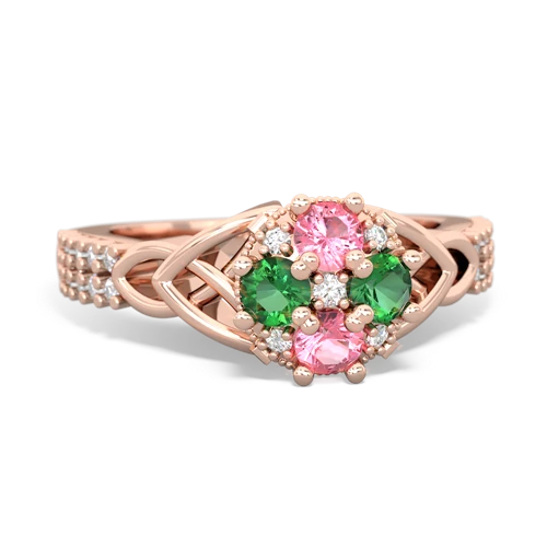 Lab Pink Sapphire Lab Created Pink Sapphire with Lab Created Emerald Celtic Knot Engagement ring Ring