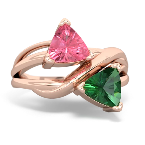 Lab Pink Sapphire Lab Created Pink Sapphire with Lab Created Emerald Split Band Swirl ring Ring