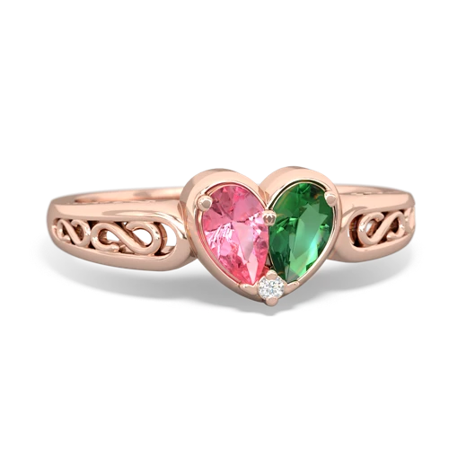Lab Pink Sapphire Lab Created Pink Sapphire with Lab Created Emerald filligree Heart ring Ring