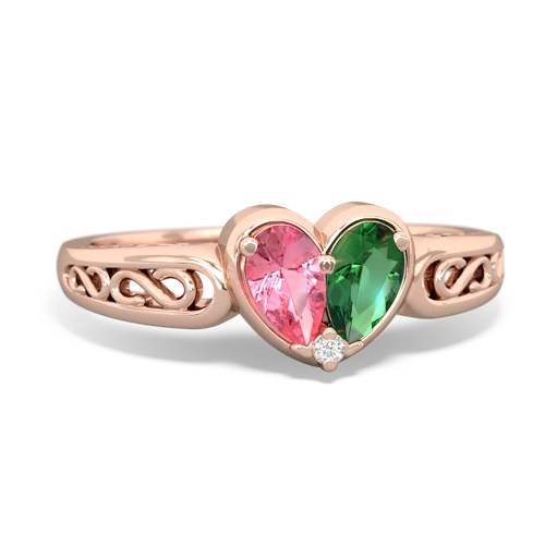 pink sapphire-lab emerald filligree ring