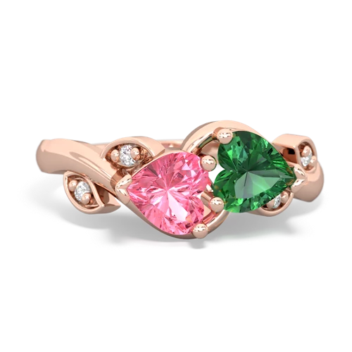 Lab Pink Sapphire Lab Created Pink Sapphire with Lab Created Emerald Floral Elegance ring Ring