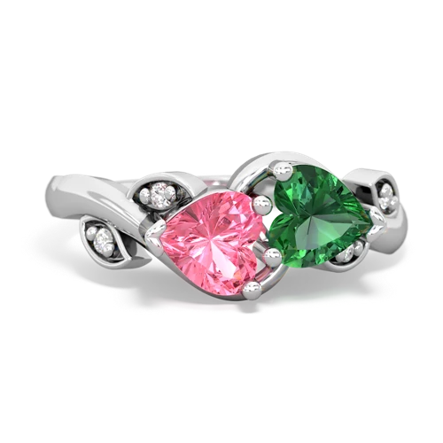 pink sapphire-lab emerald floral keepsake ring