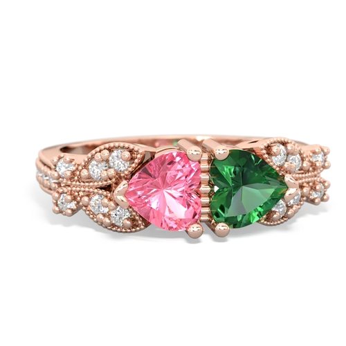 Lab Pink Sapphire Lab Created Pink Sapphire with Lab Created Emerald Diamond Butterflies ring Ring