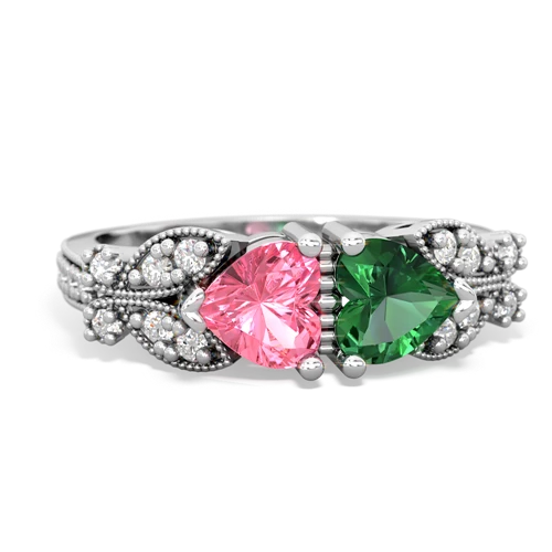 pink sapphire-lab emerald keepsake butterfly ring