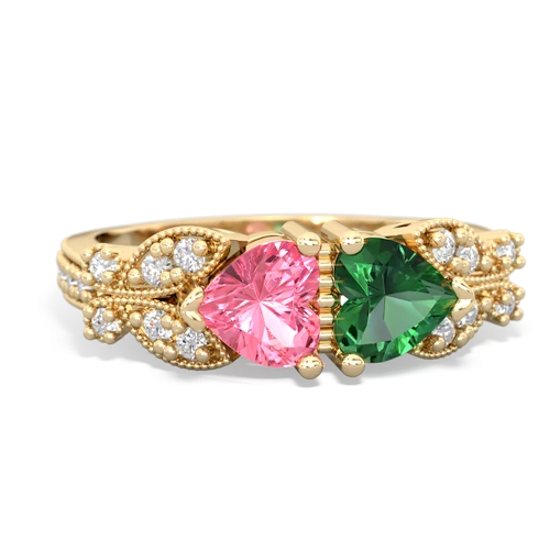 pink sapphire-lab emerald keepsake butterfly ring