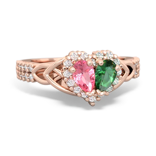 Lab Pink Sapphire Lab Created Pink Sapphire with Lab Created Emerald Celtic Knot Engagement ring Ring