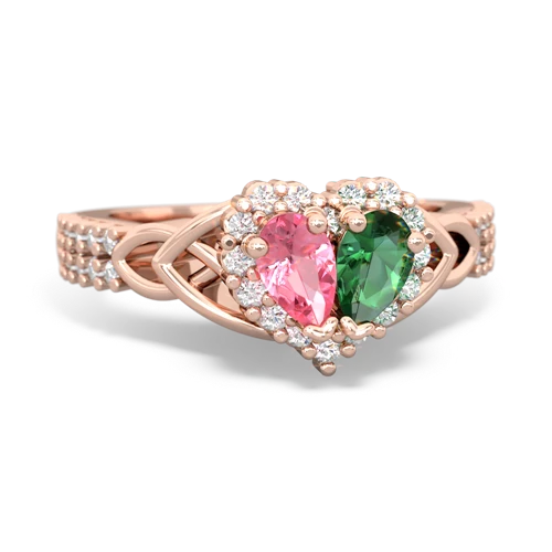 pink sapphire-lab emerald keepsake engagement ring