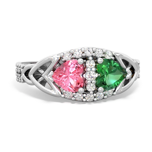 pink sapphire-lab emerald keepsake engagement ring