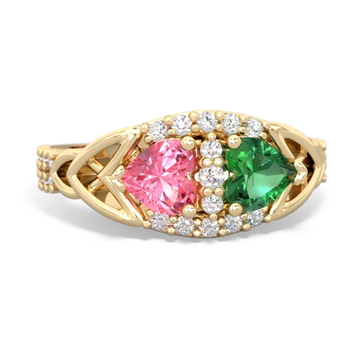 pink sapphire-lab emerald keepsake engagement ring