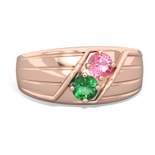 pink sapphire-lab emerald mens ring
