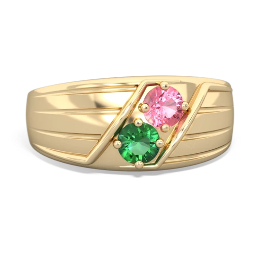 pink sapphire-lab emerald mens ring