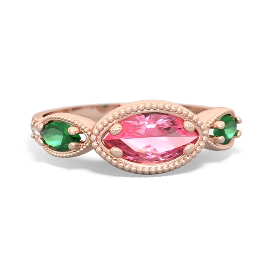 Lab Pink Sapphire Lab Created Pink Sapphire with Lab Created Emerald and  Antique Style Keepsake ring Ring