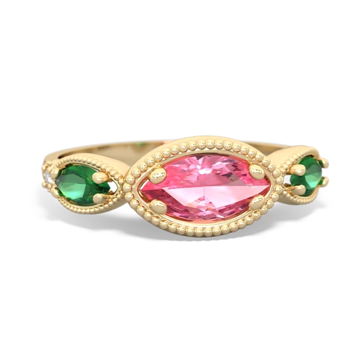 pink sapphire-lab emerald milgrain marquise ring