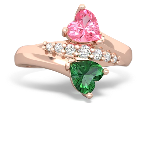 Lab Pink Sapphire Lab Created Pink Sapphire with Lab Created Emerald Heart to Heart Bypass ring Ring