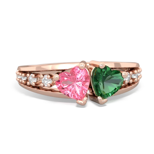 Lab Pink Sapphire Lab Created Pink Sapphire with Lab Created Emerald Heart to Heart ring Ring