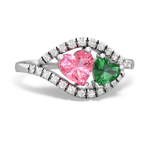 pink sapphire-lab emerald mother child ring