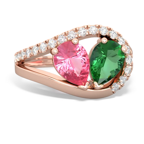 Lab Pink Sapphire Lab Created Pink Sapphire with Lab Created Emerald Nestled Heart Keepsake ring Ring