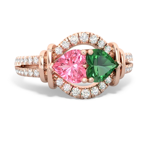 Lab Pink Sapphire Lab Created Pink Sapphire with Lab Created Emerald Art-Deco Keepsake ring Ring