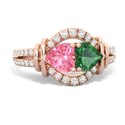 pink sapphire-lab emerald pave keepsake ring