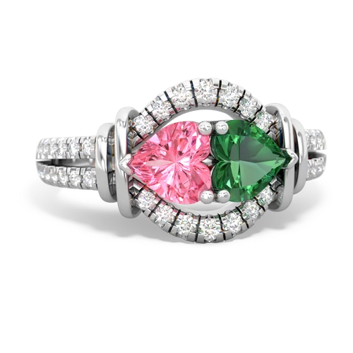 pink sapphire-lab emerald pave keepsake ring