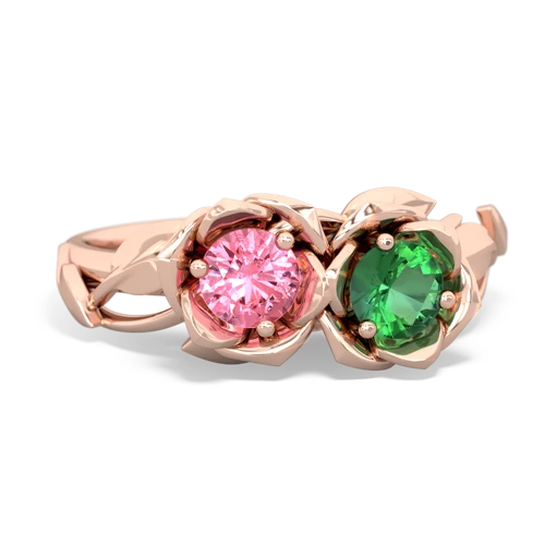 Lab Pink Sapphire Lab Created Pink Sapphire with Lab Created Emerald Rose Garden ring Ring
