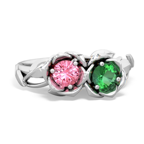 pink sapphire-lab emerald roses ring