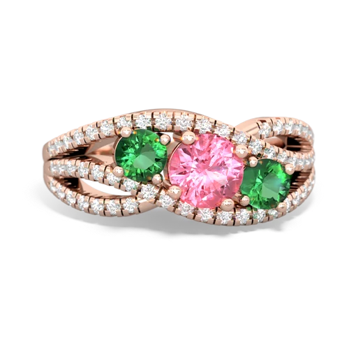 pink sapphire-lab emerald three stone pave ring