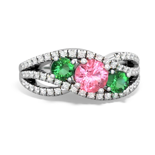 pink sapphire-lab emerald three stone pave ring