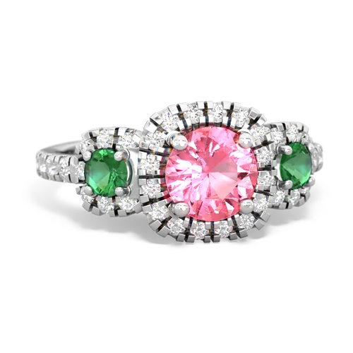 pink sapphire-lab emerald three stone regal ring