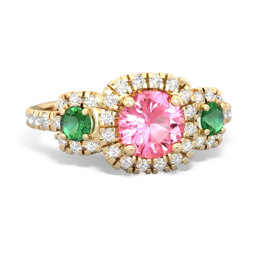 pink sapphire-lab emerald three stone regal ring